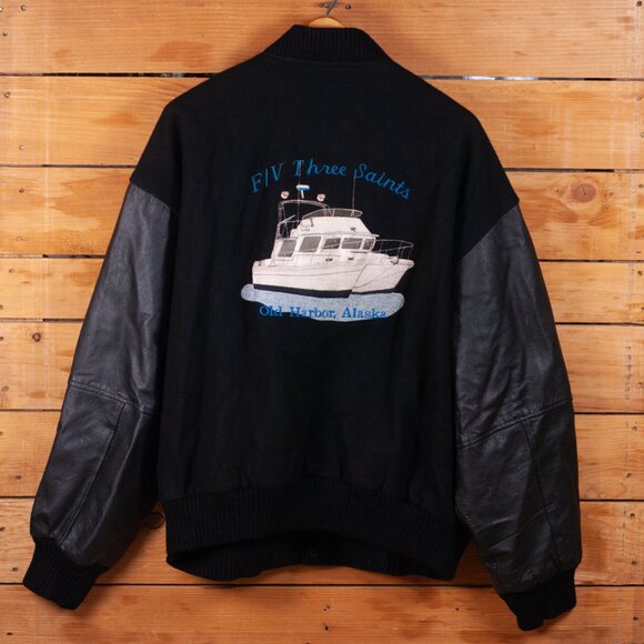 Vintage Wool & Leather Insulated Leatherman Jacket with Custom Embroidery - XL - Picture 2 of 9